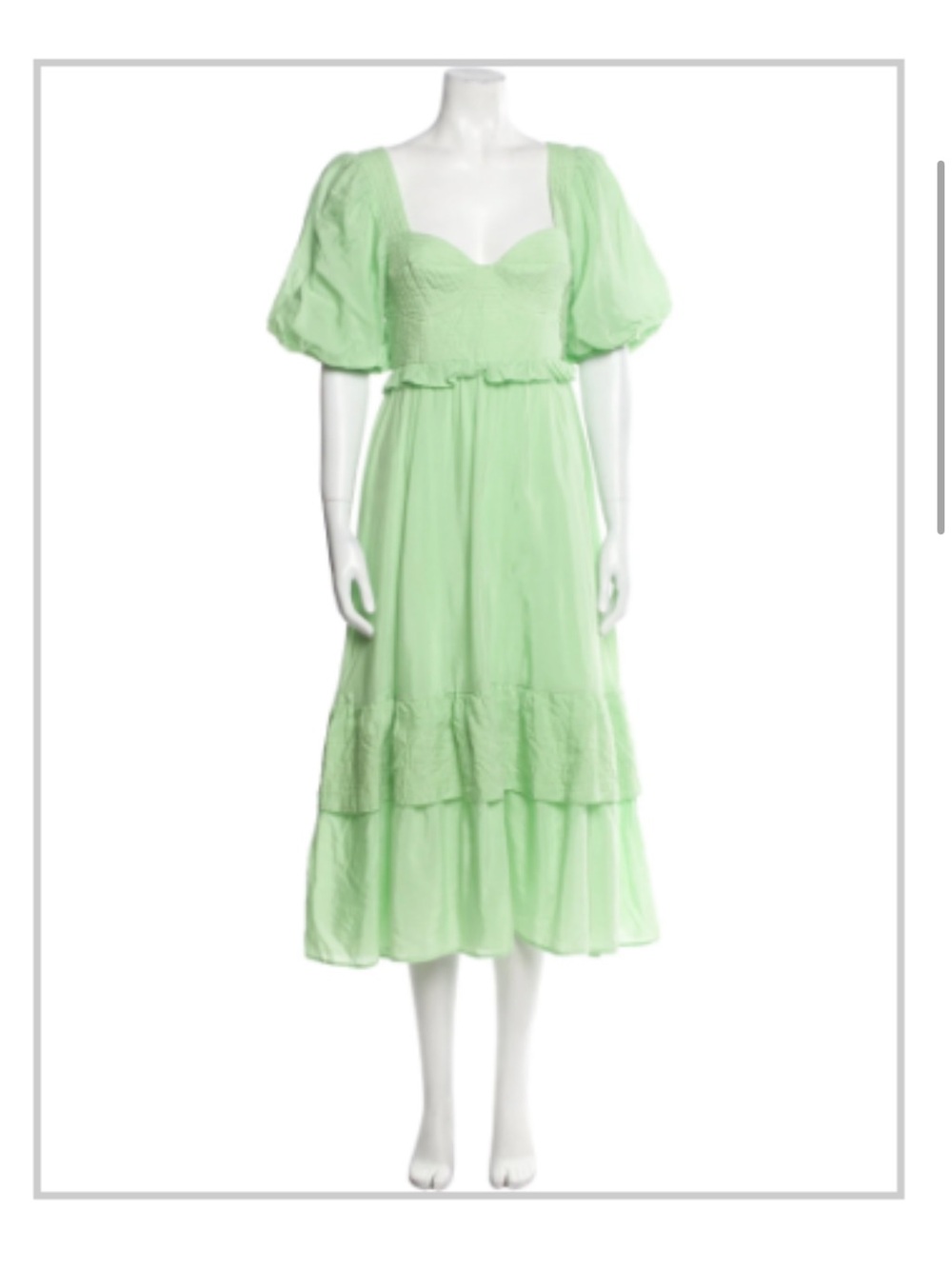 FARM Rio Mint Green Puff Sleeve Midi Dress